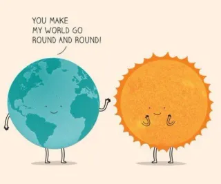 🙈 YOU MAKE MY WORLD GO ROUND AND ROUND! Erde, Sonne, süß, Cartoon, Liebe, Freundschaft, Planet, glücklich whatsapp sticker