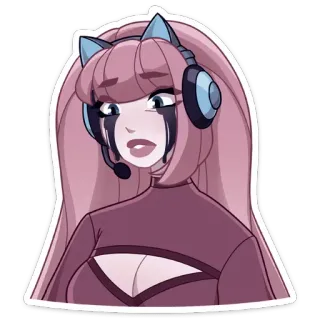 😭 动漫女孩, 游戏少女, 猫耳, 耳机, 粉色头发 whatsapp sticker