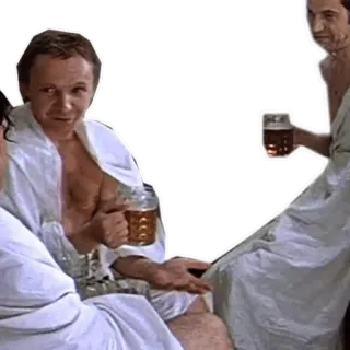 🍺 мужчины, пиво, халаты, отдых, дружба, общение telegram sticker