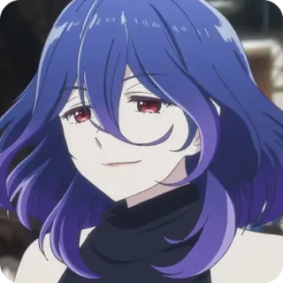 😏 Anime, Femme, Cheveux bleus, Yeux rouges, Sourire telegram sticker