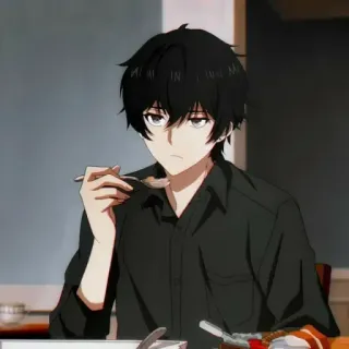 🕳 Anime, Chico, Comiendo, Pelo negro whatsapp sticker