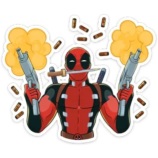 🔫 Deadpool เดดพูล, มาร์เวล, ซูเปอร์ฮีโร่, ปืน, มีด, อาวุธ, หนังสือการ์ตูน telegram sticker