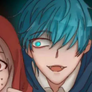 🦕 Anime, Cartoon, Zähne, Blaue Haare, Rote Augen whatsapp sticker