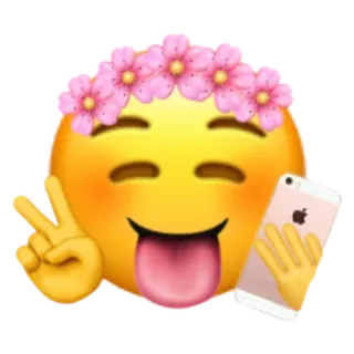🥵 emoji, peace sign, selfie, flower crown, tongue out telegram sticker