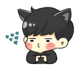 😗 Аниме, Кот, Уши, Милый, Мультфильм, Чиби, Эмодзи telegram sticker