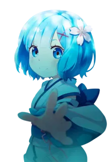 😏 Chica anime, Lindo, Kawaii, Pelo azul, Flor, Ilustración, Arte digital whatsapp sticker