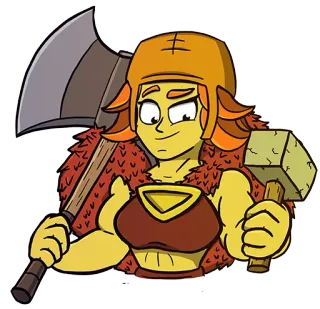 🙊 dessin animé, fantaisie, personnage, hache, casque, marteau, guerrier, femme, forte whatsapp sticker