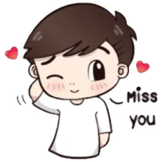 😁 Miss you tu me manques, dessin animé, garçon, amour, coeurs telegram sticker