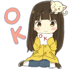 👌 OK ok, słodkie, anime, kreskówka, dziewczyna, naklejka telegram sticker