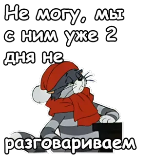 😠 Не могу, мы с ним уже 2 дня не разговариваем แมว, การสนทนา, ผ้าพันคอ, หมวก, รัสเซีย telegram sticker