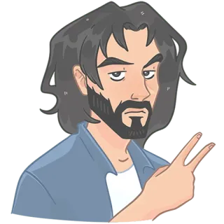 ✌ man, hair, beard, cartoon, character, gesture, peace, fingers telegram sticker