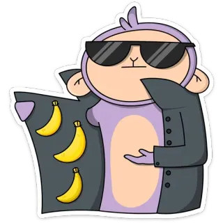 😎 Affe, Bananen, Tier, Cartoon, Sonnenbrille, Mantel, Cool, Lustig telegram sticker