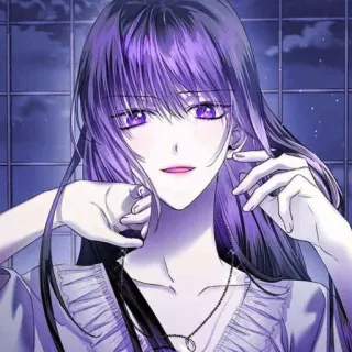 🔮 wanita, anime, rambut ungu, rambut panjang, kalung, potret, gadis, perempuan telegram sticker