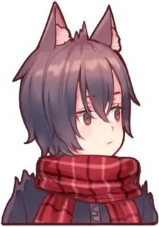 😨 Аниме, Волк, Милый, Шарф, Мультфильм, Чиби whatsapp sticker