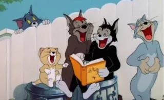 😂 cartoon cats, reading, laughing, humor, animated telegram sticker