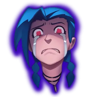 🎮 Jinx League of Legends Jinx, League of Legends, sad, crying, emotional, blue hair, character telegram sticker