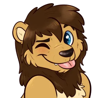 😉 león, furry, dibujo animado, animal, lindo, guiño, sacando la lengua telegram sticker