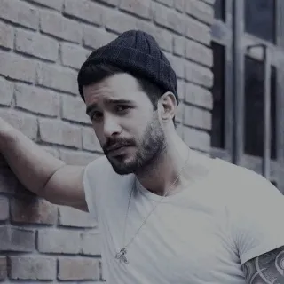 📑 man, portrait, hat, brick wall, casual, beard, male model telegram sticker