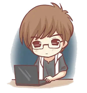 🤓 Cartoon, Laptop, Junge, Brille, Student, Programmierer telegram sticker
