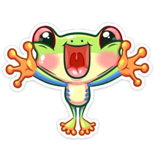 🤗 rana, cartone animato, felice, carino, animale, anfibio, kawaii, arcobaleno telegram sticker