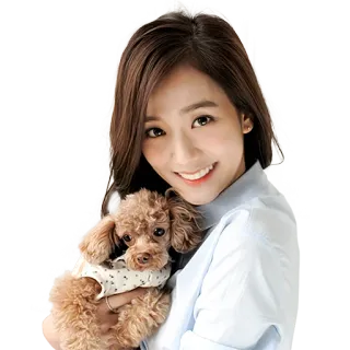 🐶 phụ nữ, chó, chó poodle, thú cưng, mỉm cười, chân dung telegram sticker