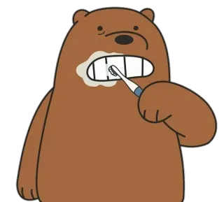 🪥 Grizz We Bare Bears bear, cartoon, teeth, brushing teeth, animal telegram sticker