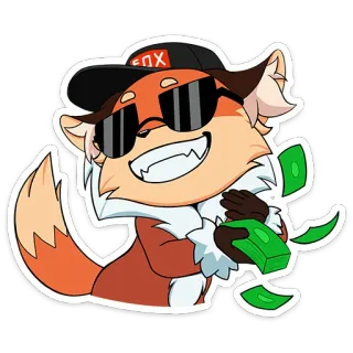 💰 狐狸, 钱, 卡通, 贴纸, 现金, 太阳镜 telegram sticker
