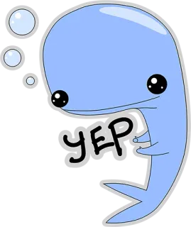 😃 yep wieloryb, słodki, kreskówka, zwierzę, niebieski telegram sticker