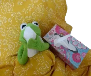 😢 grenouille, peluche, malade, mouchoirs, lit telegram sticker