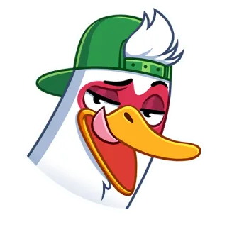 🤪 鸭子, 卡通, 鸟, 帽子, 表情符号, 舌头, 厚脸皮 telegram sticker