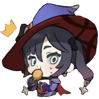 🤫 Mona Anime, Lindo, Dibujos animados, Chibi, Kawaii, Mago, Bruja, Sombrero telegram sticker