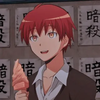 🍦 Karma Akabane Assassination Classroom Anime, Menino, cabelo ruivo, sorvete, Karma Akabane, Assassination Classroom whatsapp sticker