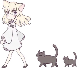 🐈 Anime, Katze, Katzenmädchen, niedlich, Tier, Gehen, Cartoon, Manga telegram sticker
