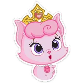 👑 chat, princesse, couronne, rose, dessin animé, mignon, animal telegram sticker