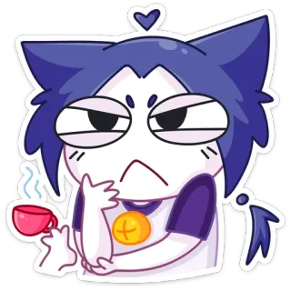 🤔 kucing, teh, imut, kartun telegram sticker