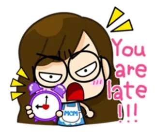 ⏰ You are late !!! late, angry, cartoon, alarm clock, woman whatsapp sticker