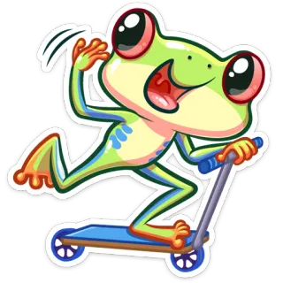 🛴 rana, scooter, cartone animato, animale, carino, divertente, rana arboricola telegram sticker