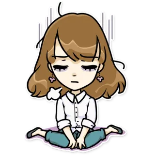 😫 Мультфильм, Женщина, Грустная, Сидящая, Женский, Иллюстрация telegram sticker