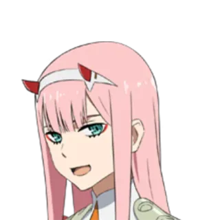 😊 Zero Two Darling in the Franxx Anime, Zero Two, Darling in the Franxx, Personagem de anime, Cabelo rosa, Chifres telegram sticker