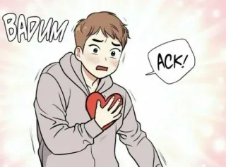 🥰 BADUM ACK! мультфильм, сердце, любовь, мальчик, вебтун whatsapp sticker