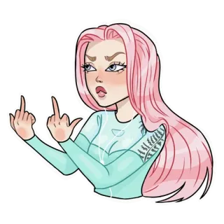 🖕 женщина, средний палец, оскорбительный, жест, розовые волосы, мультфильм telegram sticker