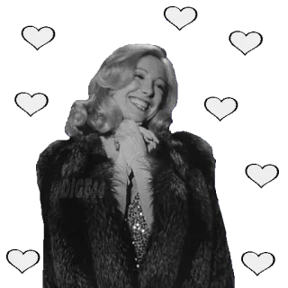 😍 mujer, abrigo de piel, corazones, glamour, moda, vintage, blanco y negro whatsapp sticker