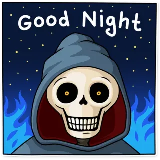 👤 Good Night buenas noches, esqueleto, parca, noche, llamas azules telegram sticker