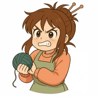 🤬 desenho animado, tricô, mulher, lã, artesanato, hobby telegram sticker