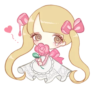 😥 可爱, 卡通, 卡哇伊, 粉色, 玫瑰, 女孩 telegram sticker