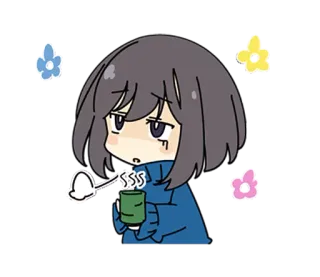 😌 anime, girl, cute, exhausted, tea, kawaii, cartoon telegram sticker