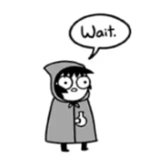 🙂 Wait. desenho animado, esperar, capuz, balão de fala whatsapp sticker