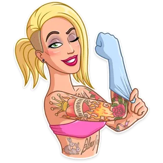 💪 donna, tatuaggi, forte, muscoli, bionda telegram sticker