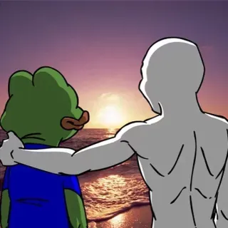 🐸 Pepe the Frog 佩佩蛙, 海滩, 友谊, 日落, 表情包, 治愈 telegram sticker