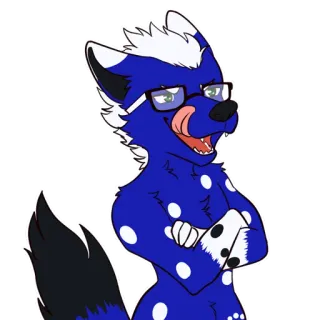 😜 Furry, Anthro, Animal, Azul, Óculos, Língua whatsapp sticker